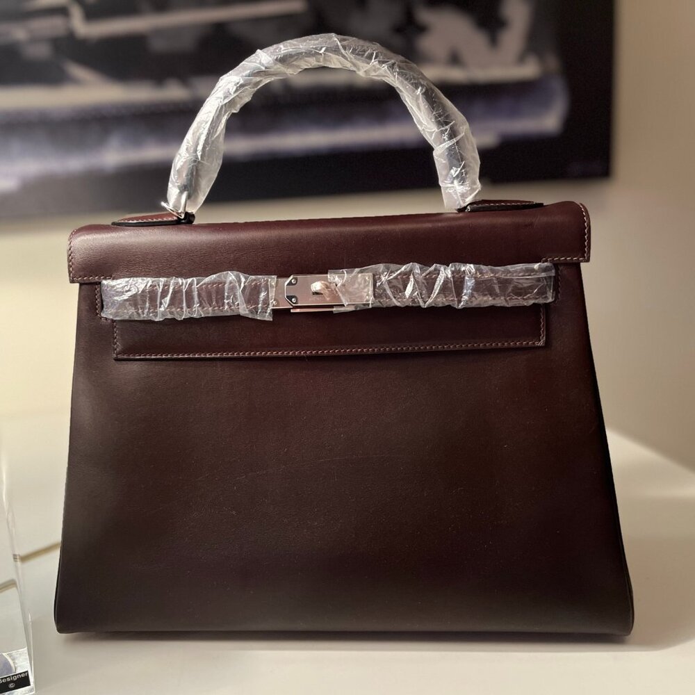 Wirkin Designer Inspired Kelly Chocolate Brown Swift Smooth Leather 32 CM Bag - Picture 2 of 12